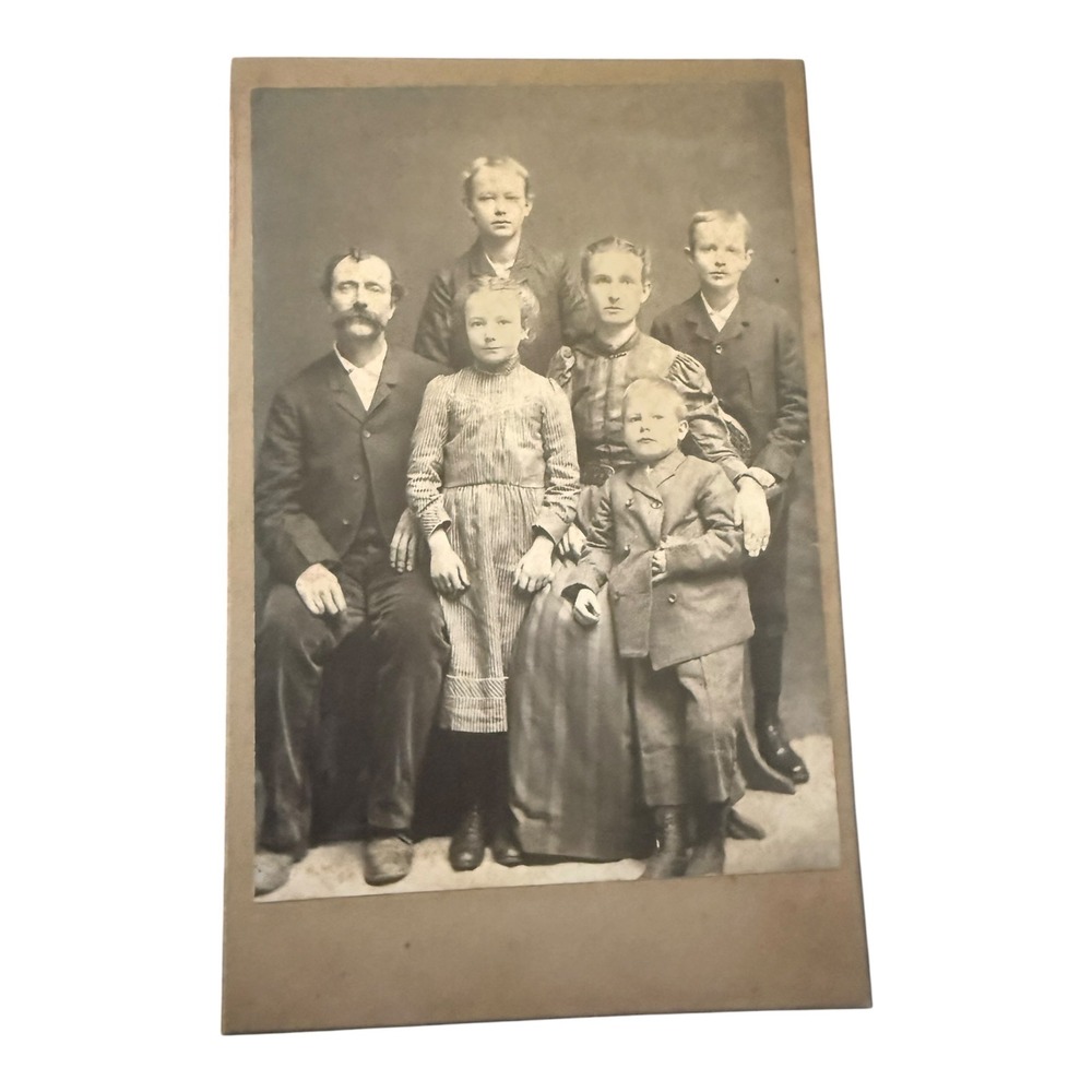Antique Victorian Cabinet Card Family Portrait Photo Sepia 1800s Ephemera